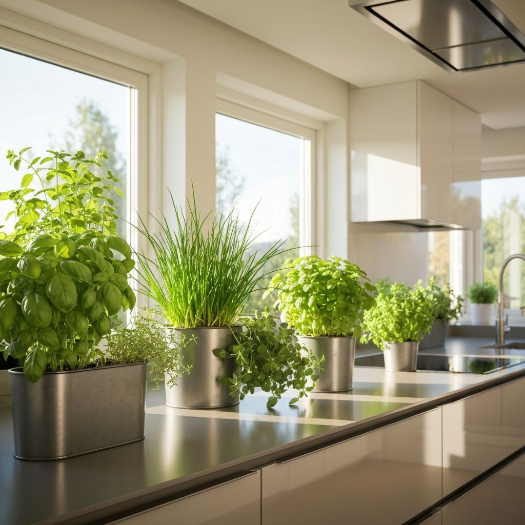 Fresh herbs growing in kitchen